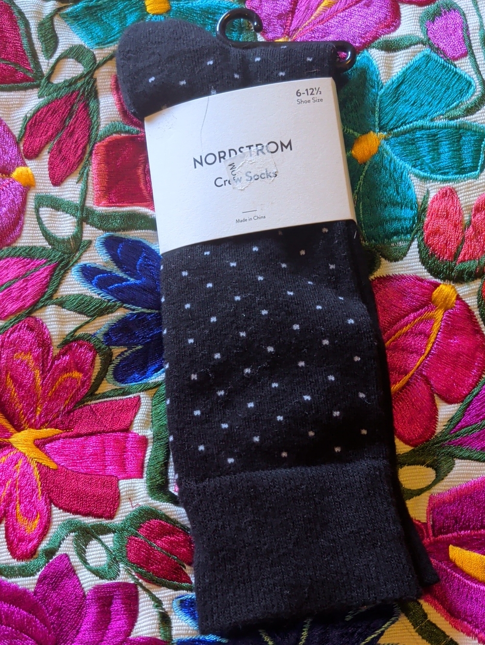 Nordstrom Black Crew Socks with Light Gray Dot Pattern